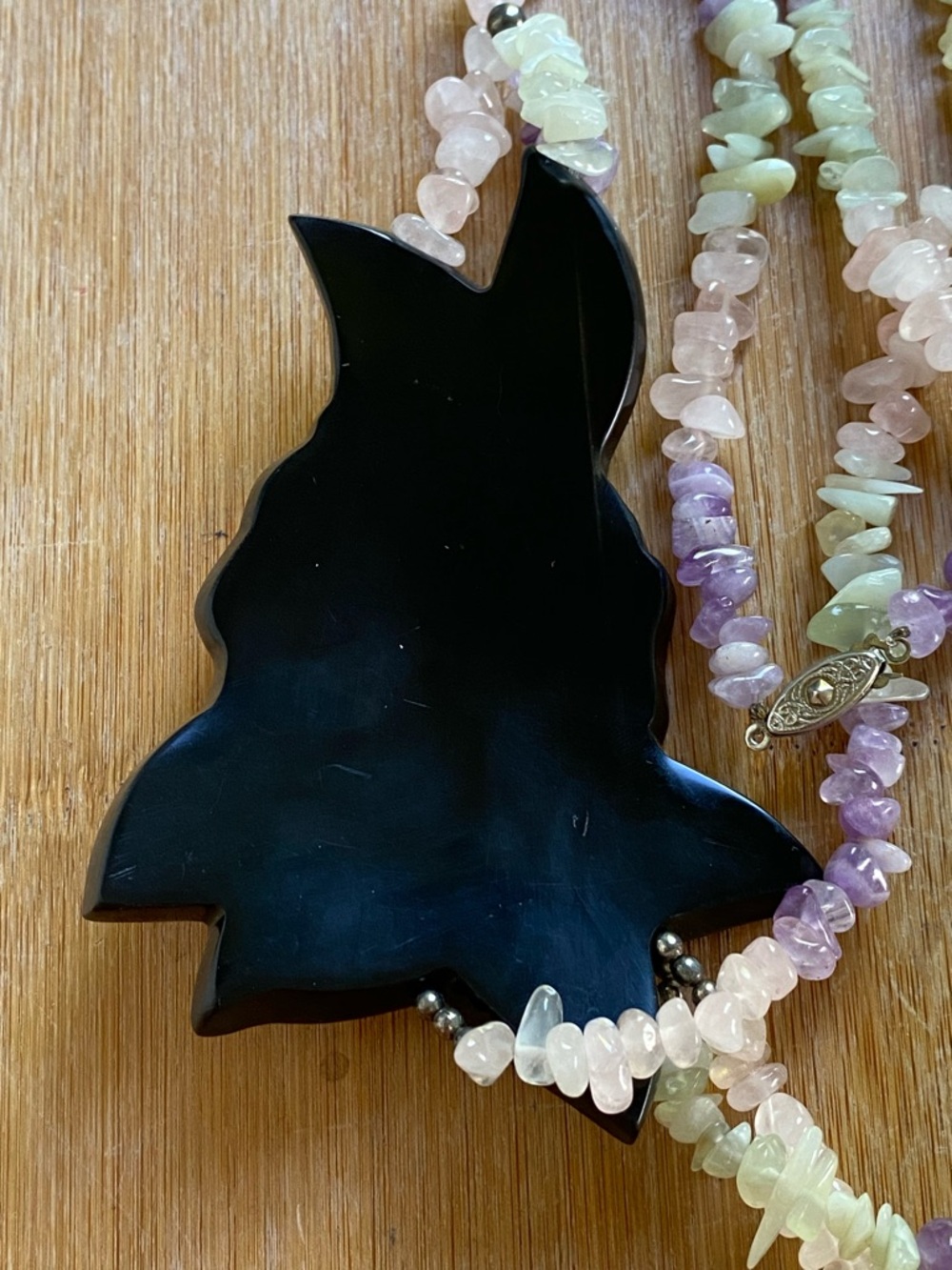 Vtg Lee Sands Mother of Pearl Inlay Flower Necklace with Natural Gemstones - Picture 15 of 16